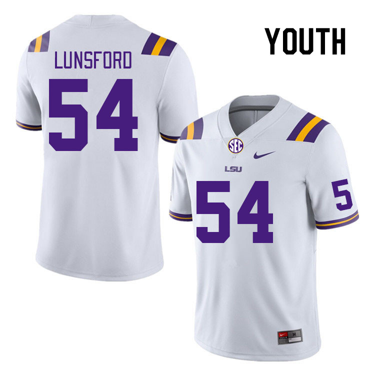 Youth #54 Martin Lunsford LSU Tigers College Football Jerseys Stitched Sale-White